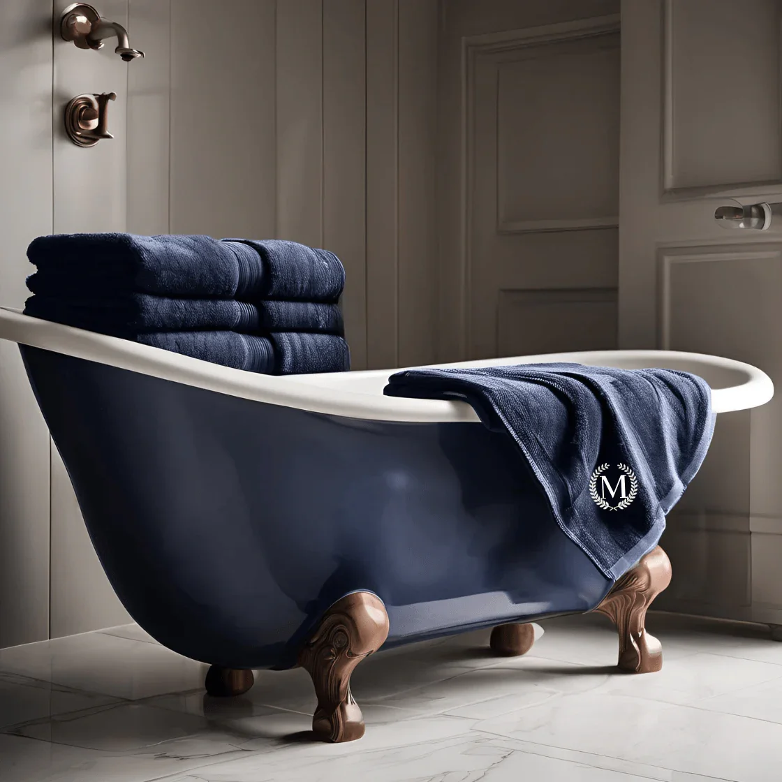 Organic Cotton Luxury Monogram Bath Towel – Navy Blue (BT02) - Image 3