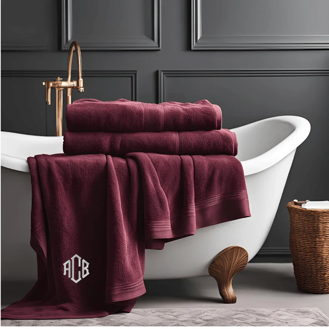 BTØ3 - MAROON LUXURY BATH TOWEL WITH MONOGRAM - Image 4