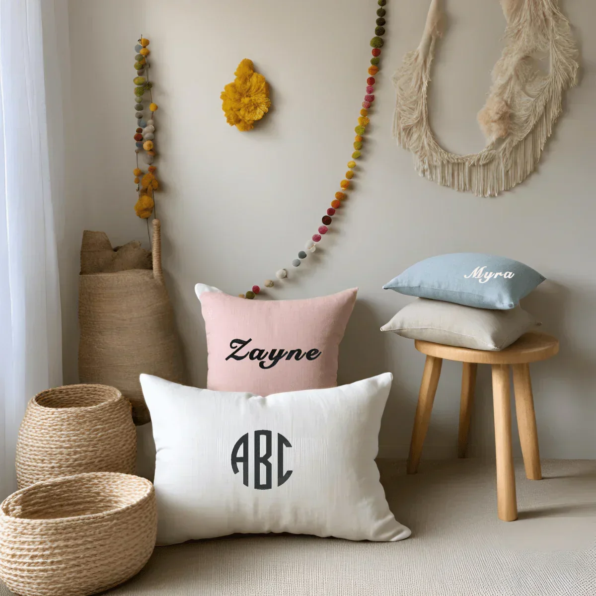CUSHY TALE Ø5 - Oatmeal Monogram Cushion Covers for Children - Image 3
