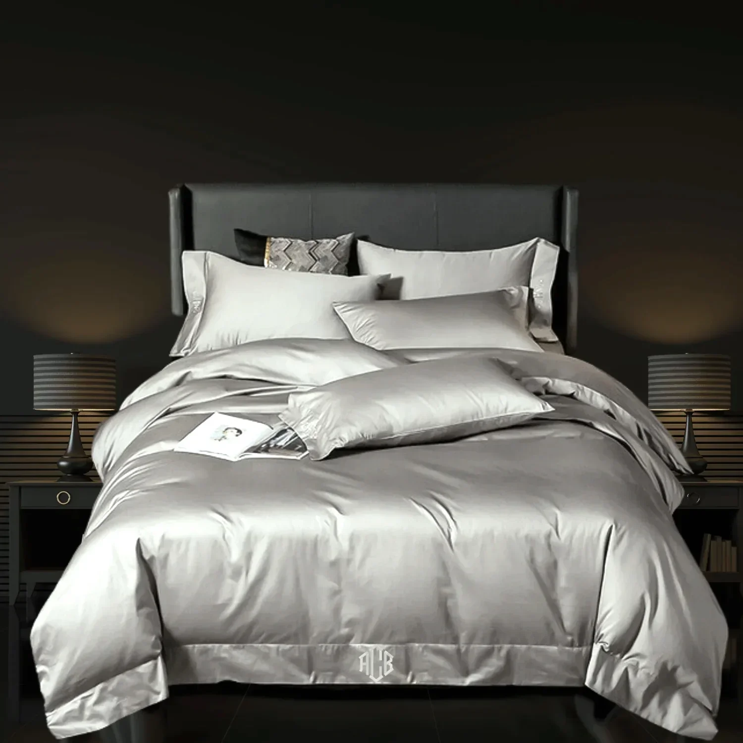 Egyptian Cotton Duvet Cover + 2 Monogram Pillowcases (Silver) - Châteaux IX - Image 6