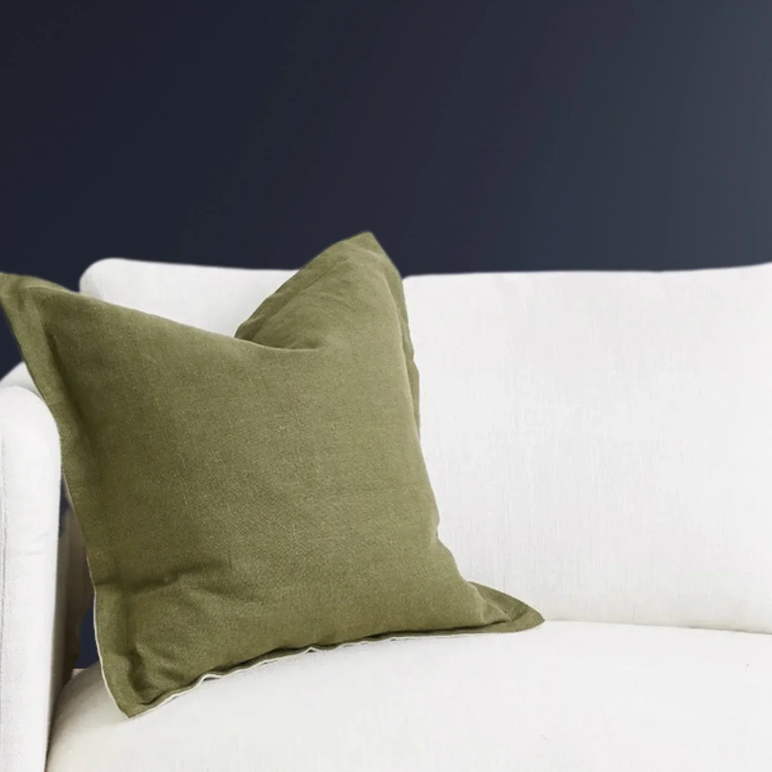 K Ø6 - White + Olive Linen Cushion Cover - Image 4