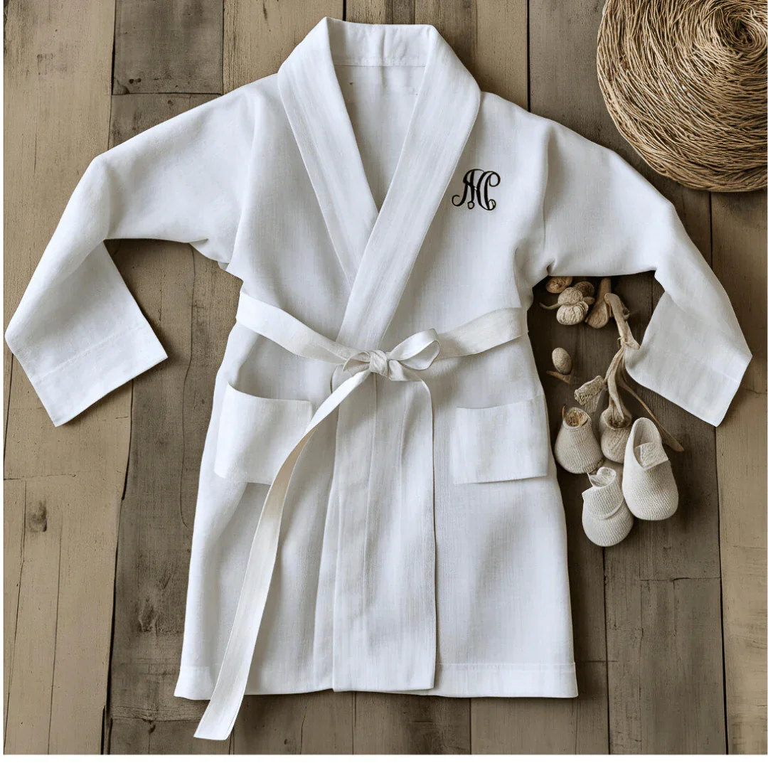 Monogrammed White Bathrobe For Children - Snugglebug - Image 3