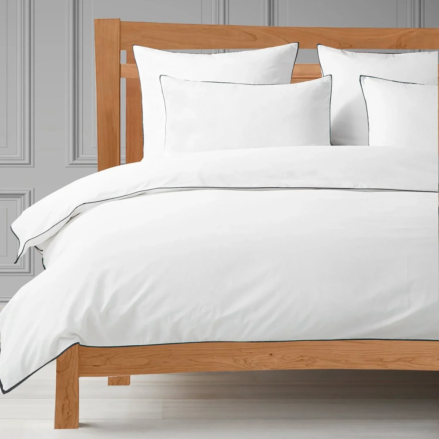 500TC Sateen White Duvet Cover with Grey Piping - RELEASE 8 - Image 2